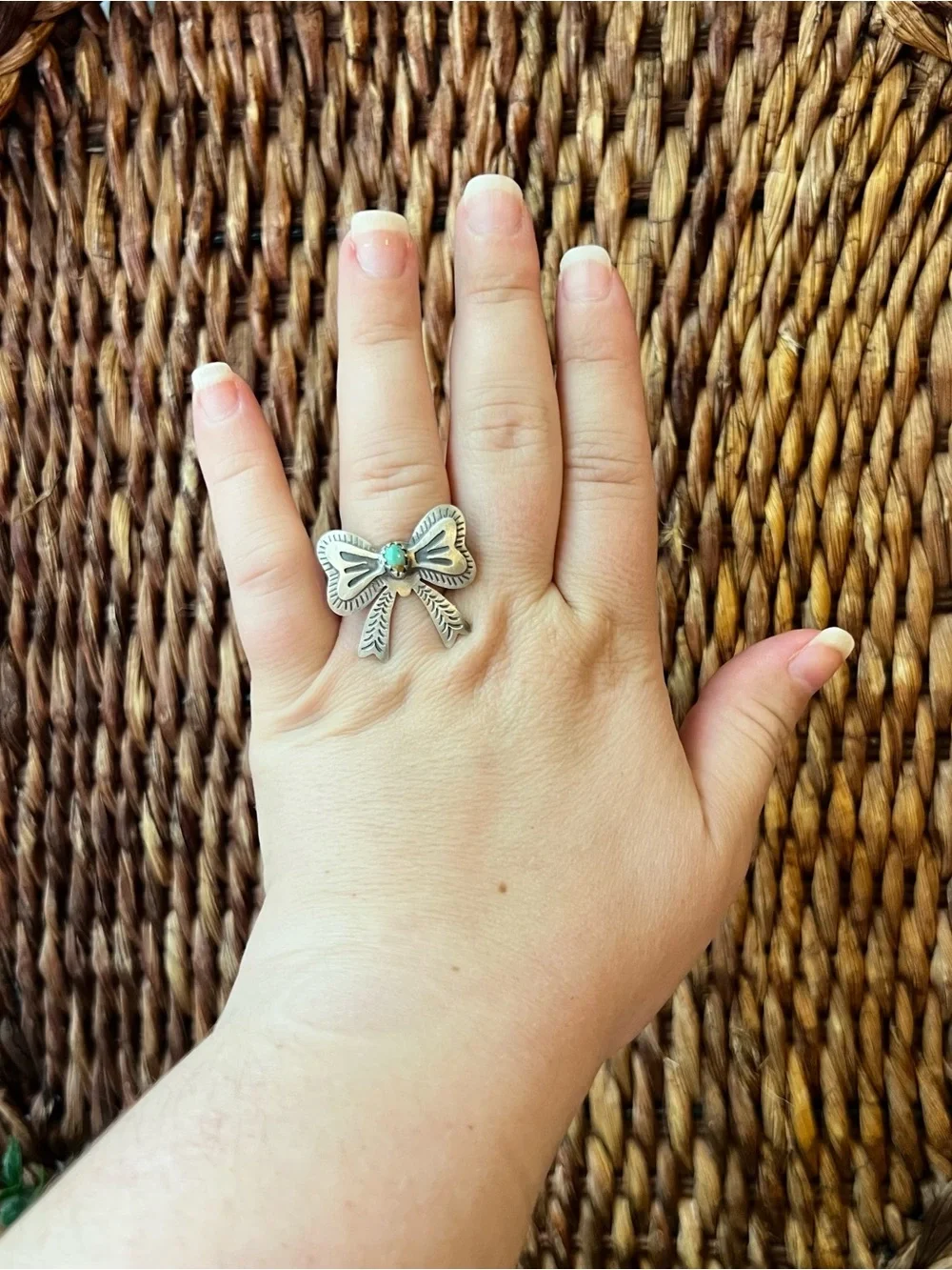 Sterling Silver Kingman Turquoise Bow Ring Size 9 Adjustable